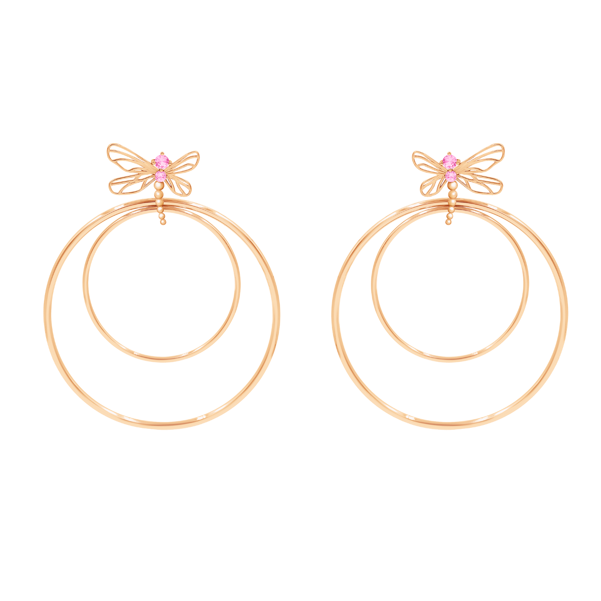 Libellen Ohrringe 7,5cm mit rosa Zirkonen rosévergoldet - Vorderansicht