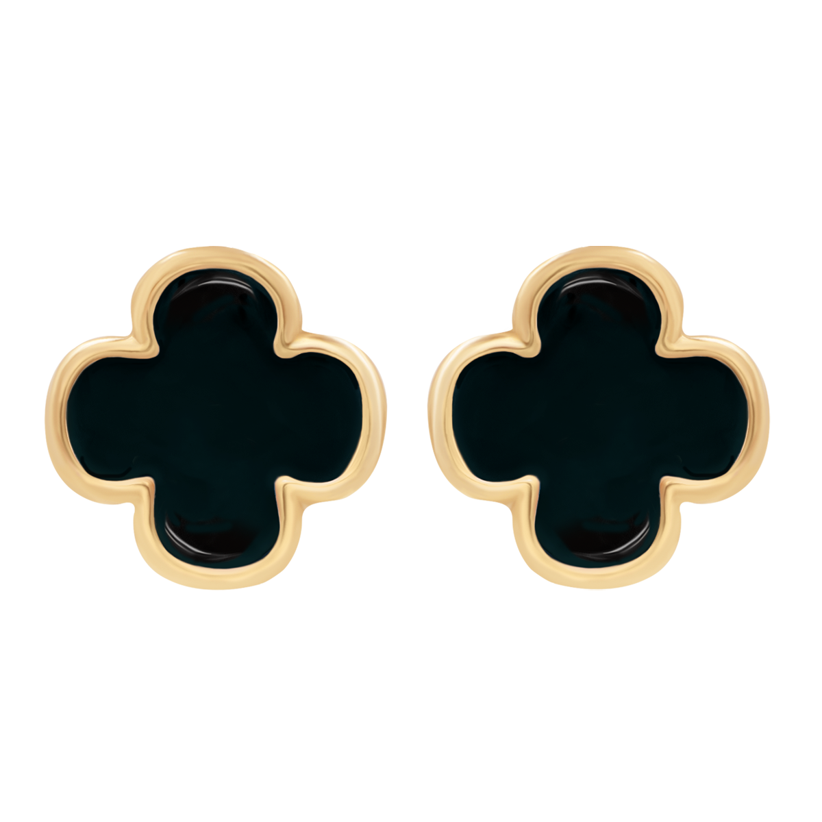 Ohrstecker Kleeblatt 0,8 cm schwarzer Onyx in 585er Gelbgold Fassung - Vorderansicht