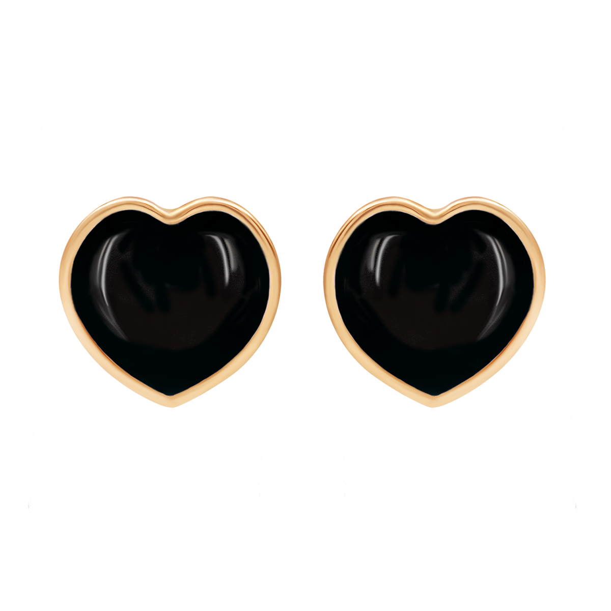 Ohrstecker Herz 0,8 cm schwarzer Onyx in 585er Gelbgold Fassung