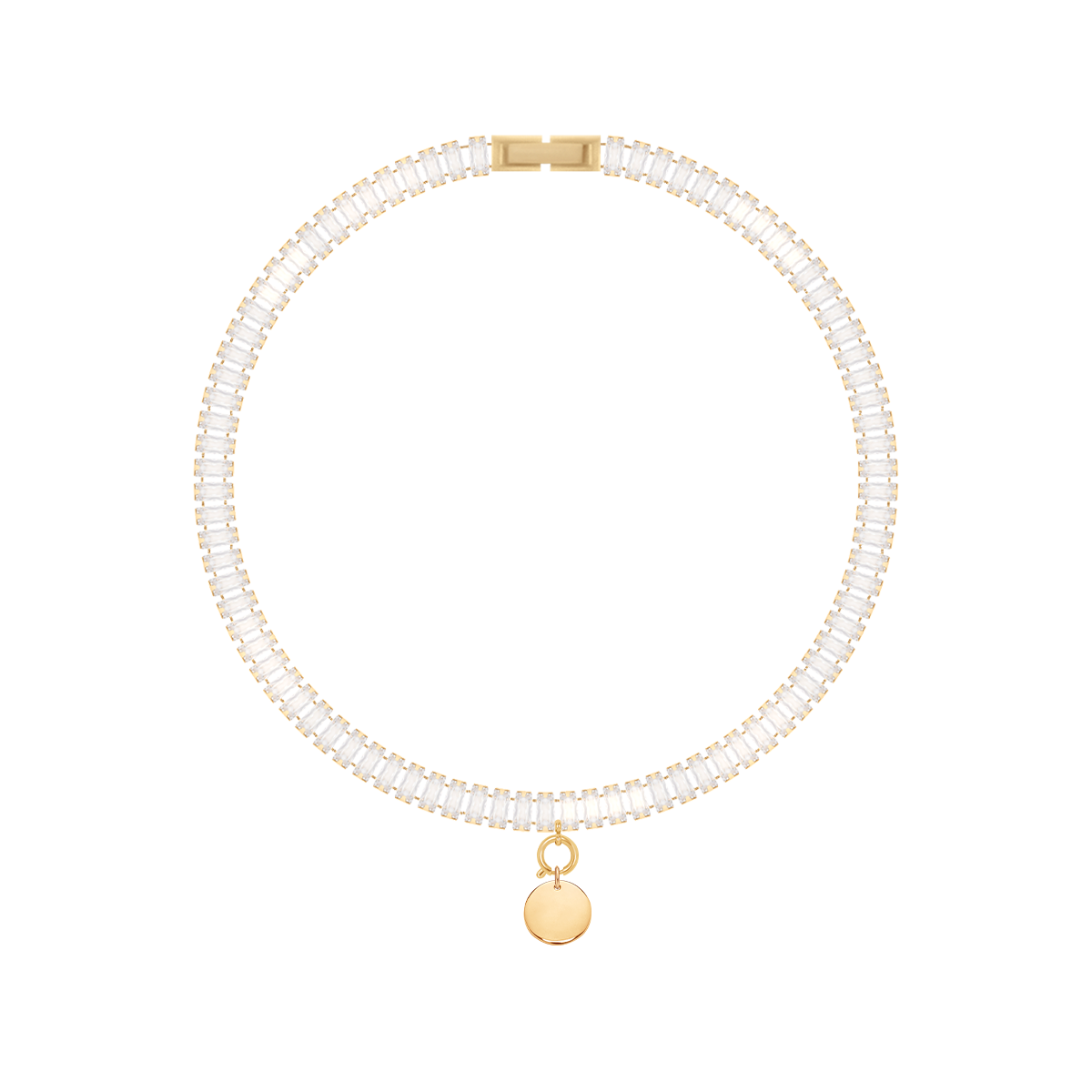 Collier Armband mit weißen Zirkonen und 1 cm Medaillon Anhänger, vergoldet - Vorderansicht