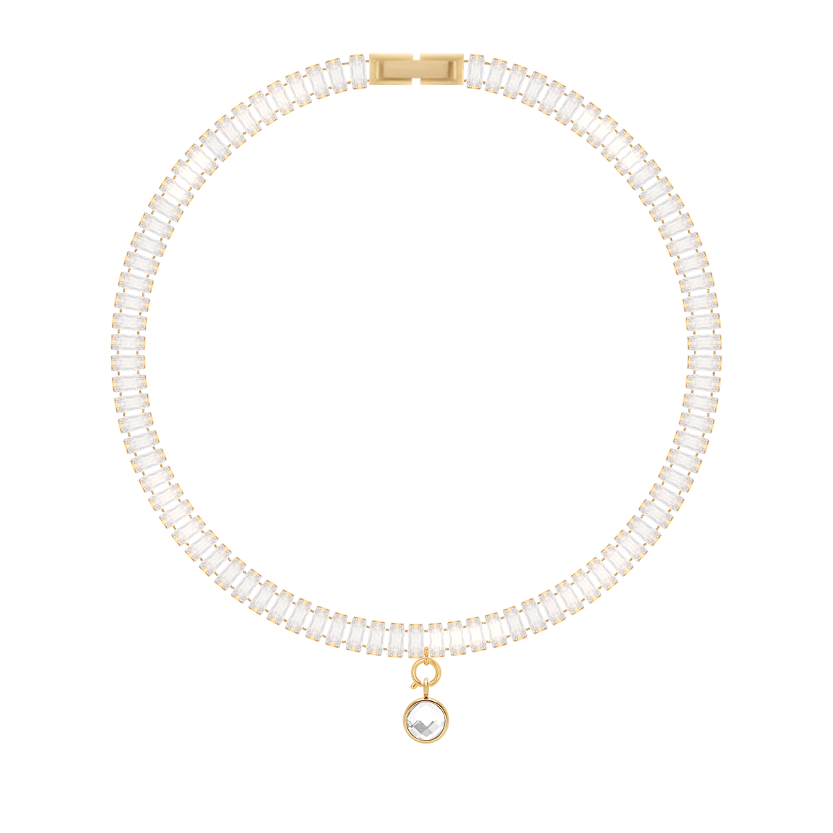 Collier Halskette mit weißen Zirkonen und weißem Quarz Anhänger, vergoldet - Vorderansicht