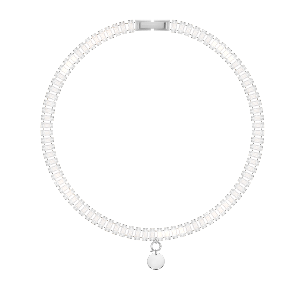 Collier Halskette mit weißen Zirkonen und 1 cm Medaillon Anhänger, versilbert - Vorderansicht