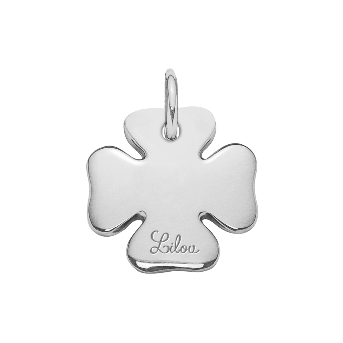 Kleeblattanhänger, 1,5 cm, Emaille, versilbert, Rückseite