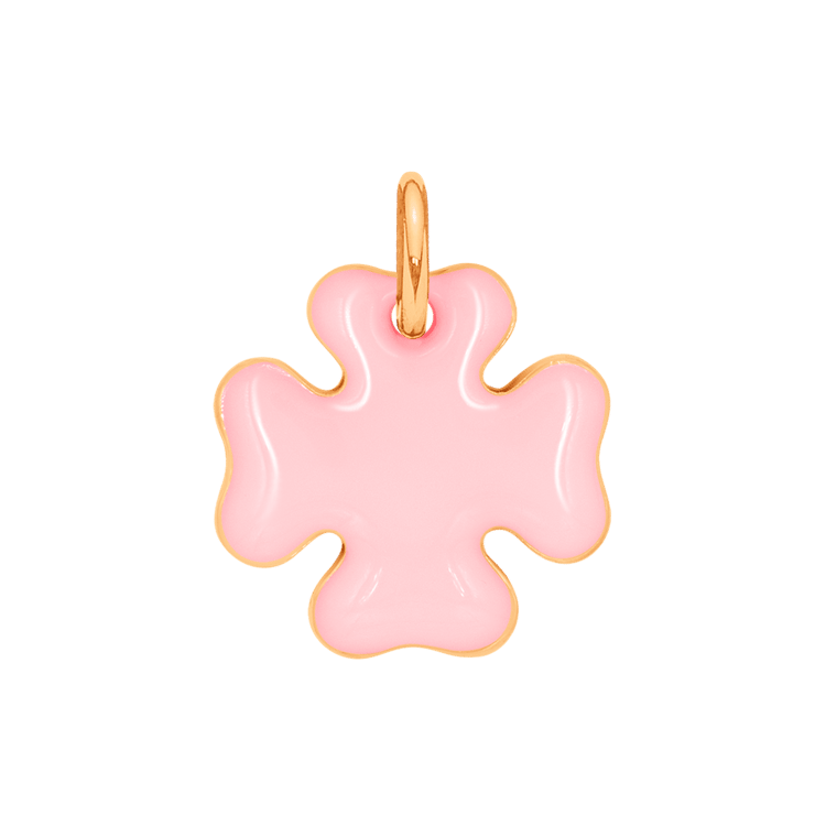Kleeblattanhänger, 1,5 cm, roséfarbene Emaille, vergoldet