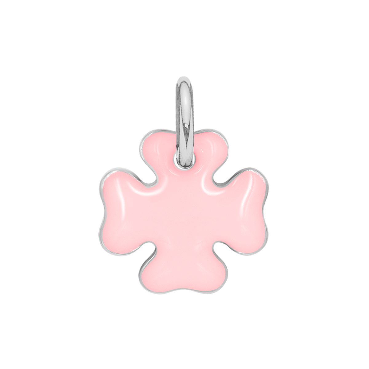 Versilberter Kleeblattanhänger, 1 cm, roséfarbene Emaille