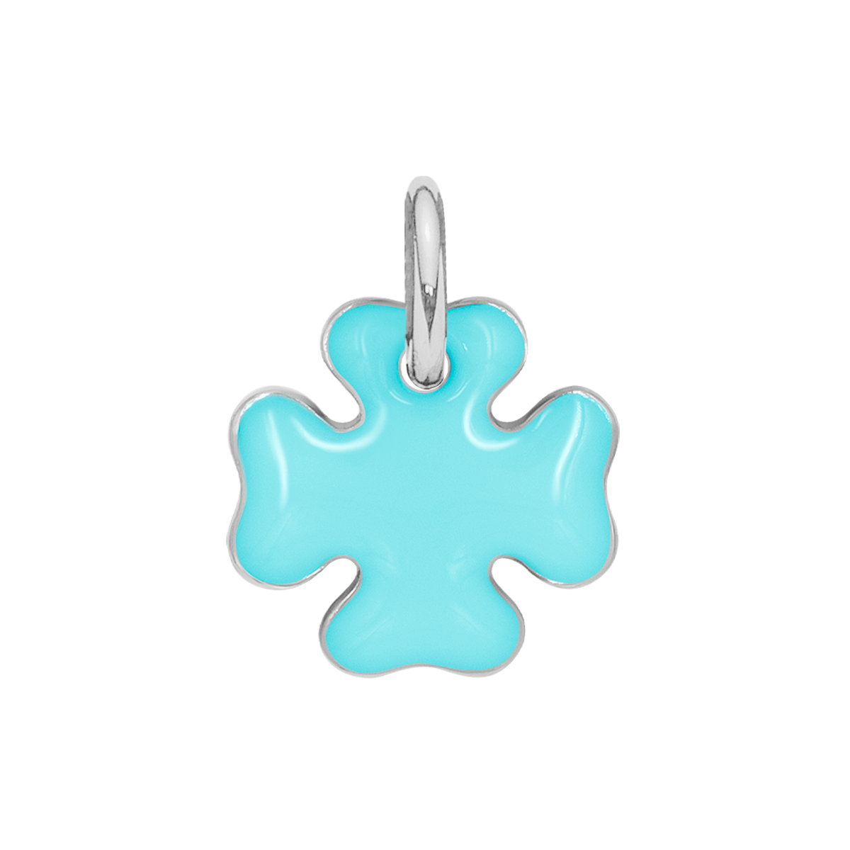 Kleeblattanhänger, 1 cm, türkisfarbene Emaille, versilbert