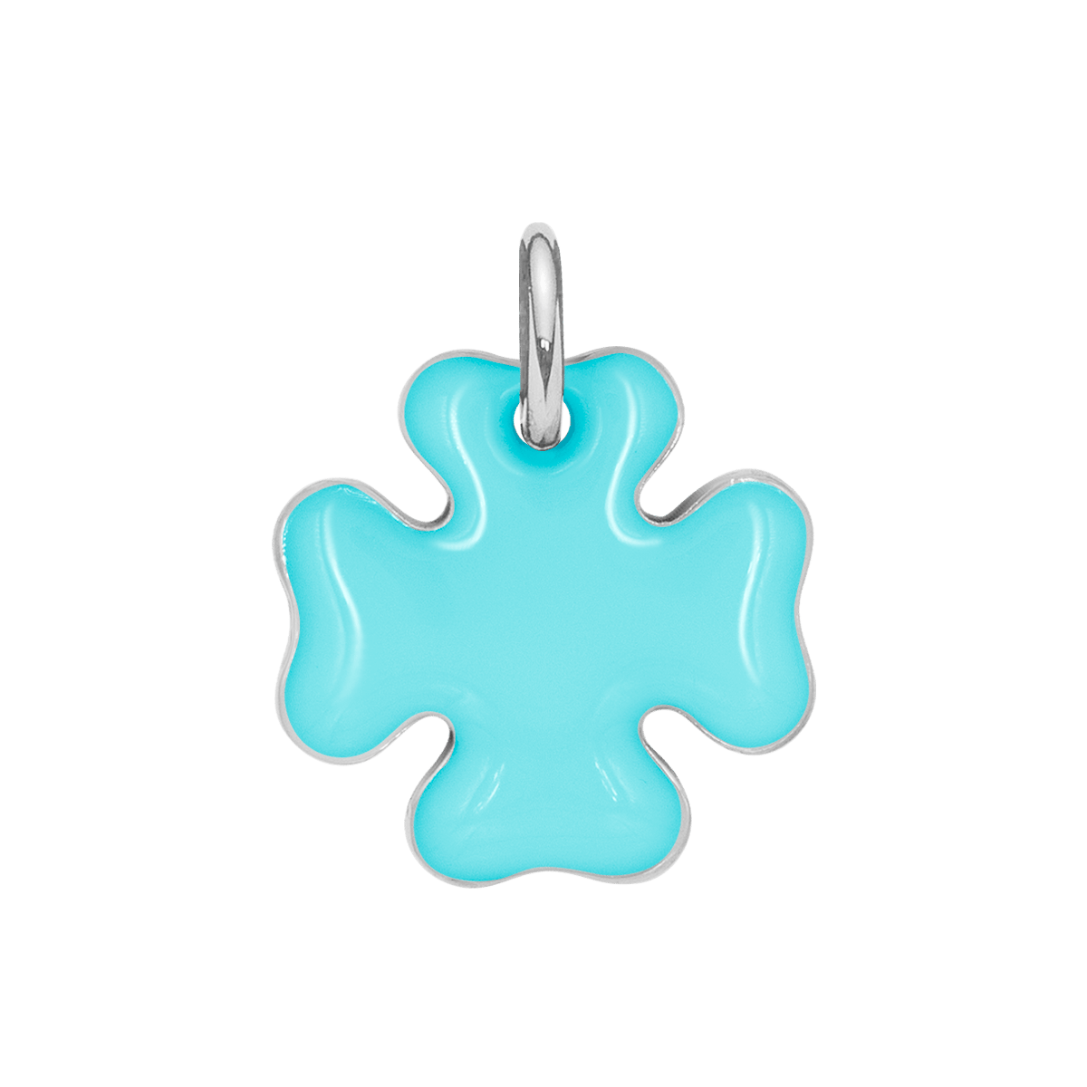 Kleeblattanhänger, 1,5 cm, türkisfarbene Emaille, silberfarben
