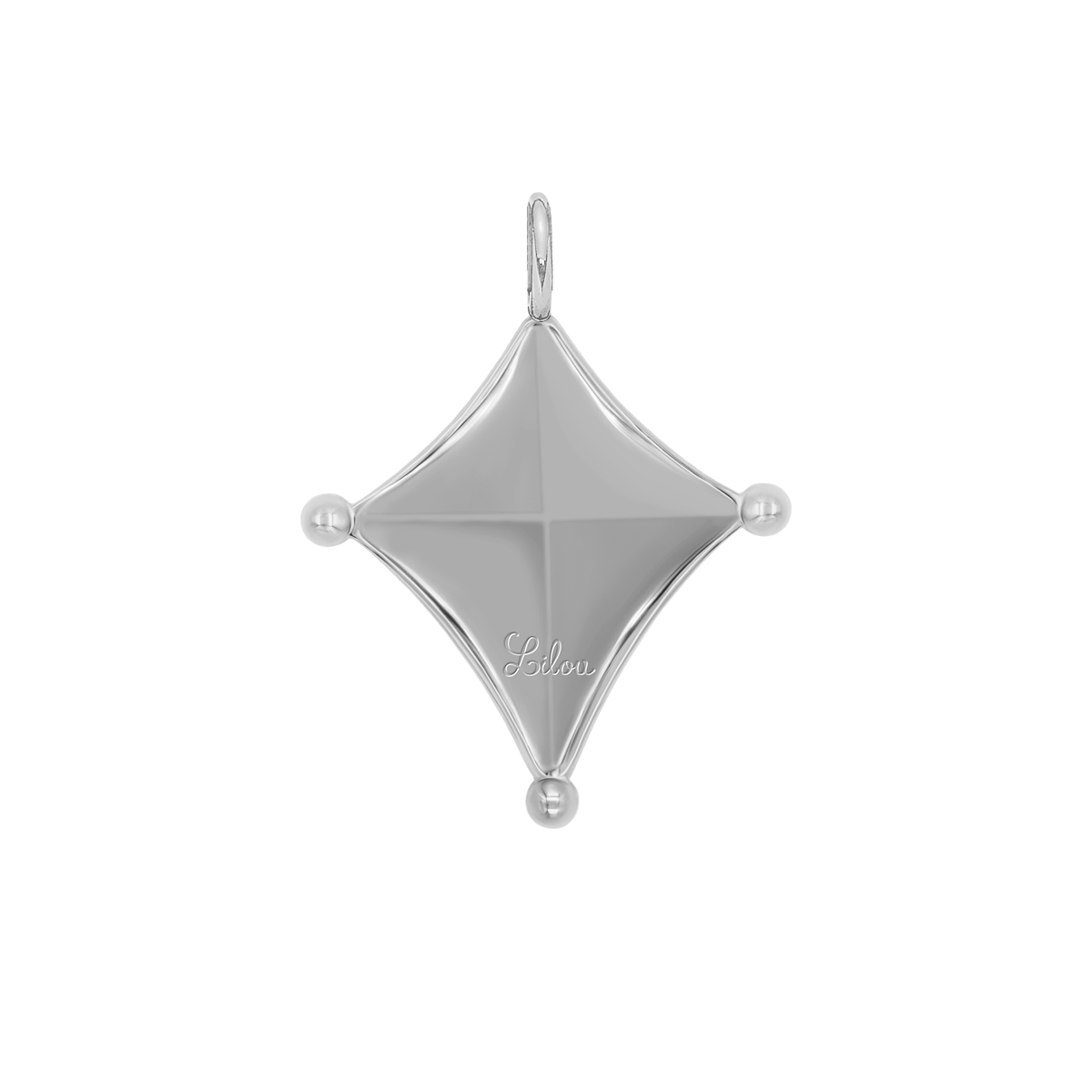 Anhänger Drachenform 1–1,5 cm, Rückseite, versilbert, hängend – zweite Variante