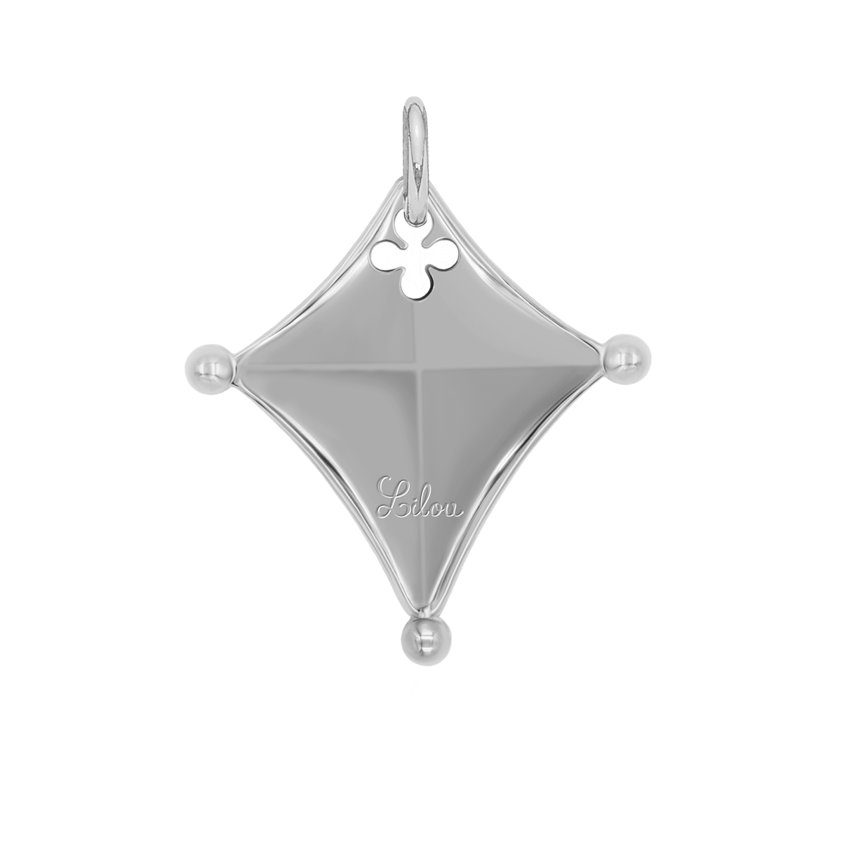 Anhänger Drachenform 2 cm, Rückseite, versilbert, hängend