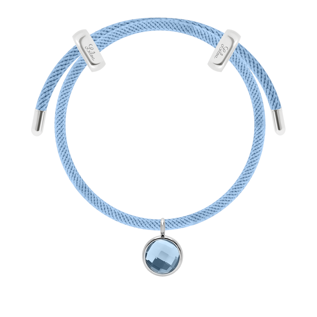 Armband Liana in hellblauer Farbe mit blauem Quarz-Anhänger, versilbert - Vorderansicht