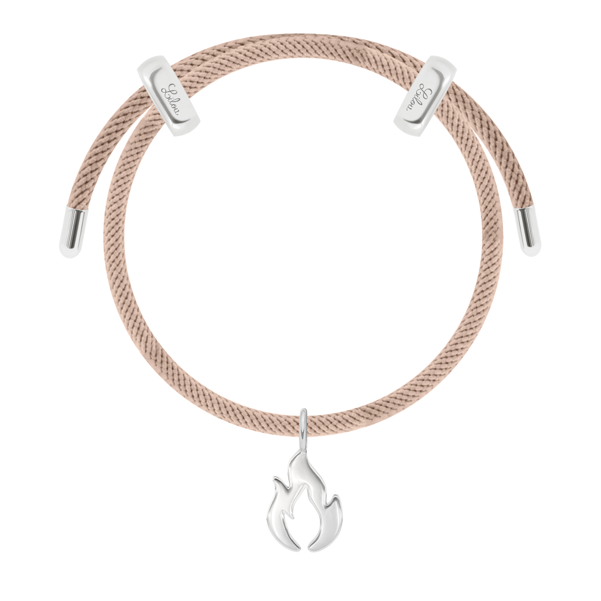 Armband Liana in beiger Farbe mit 1,6 cm Flammen-Anhänger, versilbert - Vorderansicht