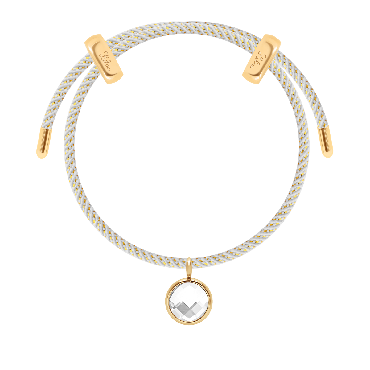Armband Liana in Perlfarbe mit weißem Quarz-Anhänger, vergoldet - Vorderansicht