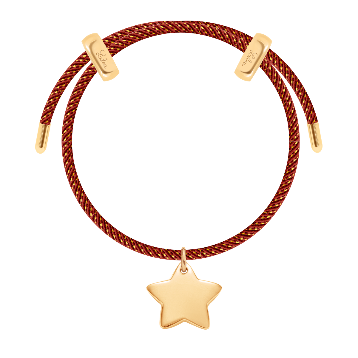 Armband Liana in weinroter Farbe mit 1,5 cm Stern-Anhänger, vergoldet - Vorderansicht