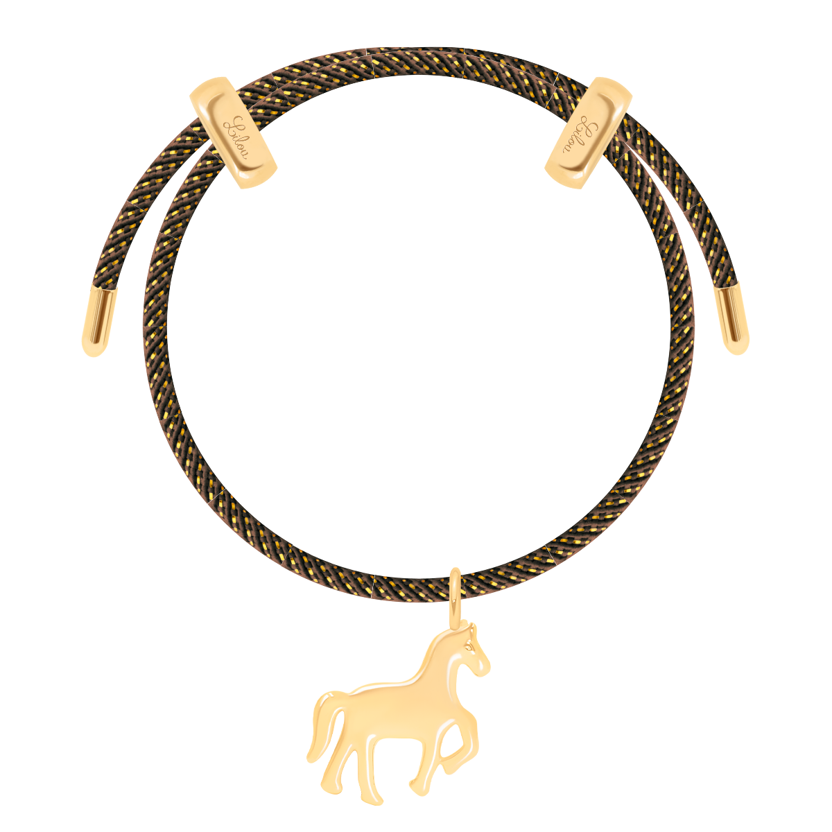 Armband Liana in brauner Farbe mit 1,7 cm Pferde-Anhänger, vergoldet - Vorderansicht