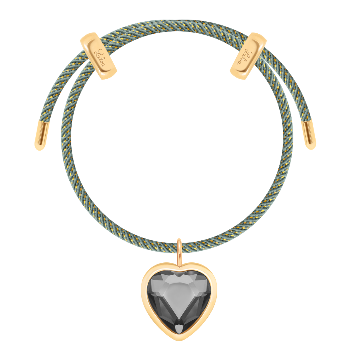 Armband Liana in dunkelgrauer Farbe mit Icons-Anhänger, vergoldet - Vorderansicht
