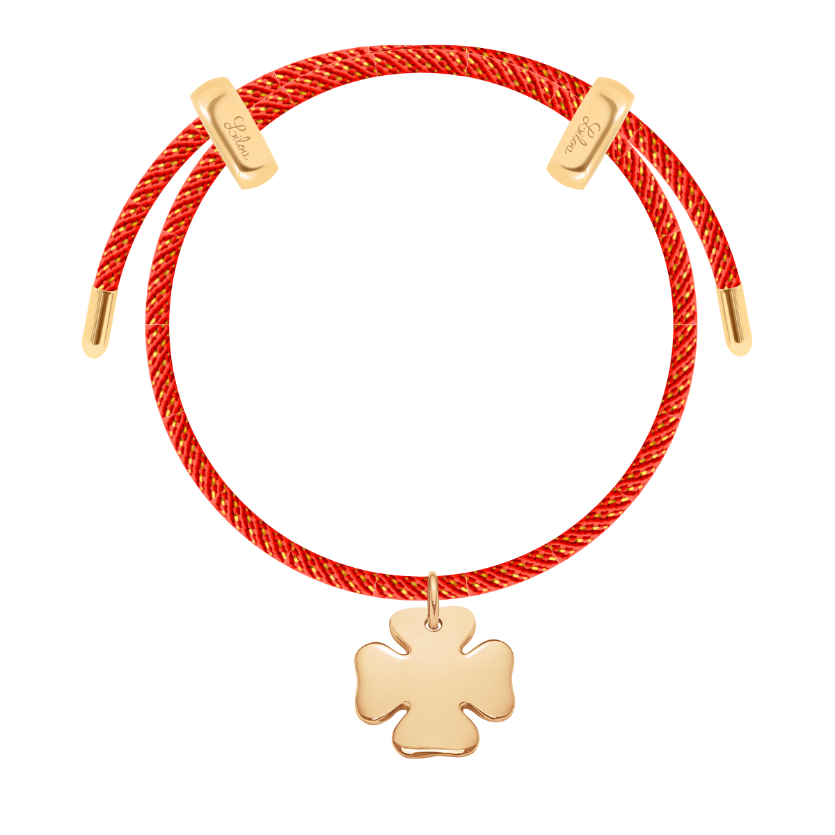 Armband Liana in roter Farbe mit 1,5 cm Kleeblatt-Anhänger, vergoldet - Vorderansicht