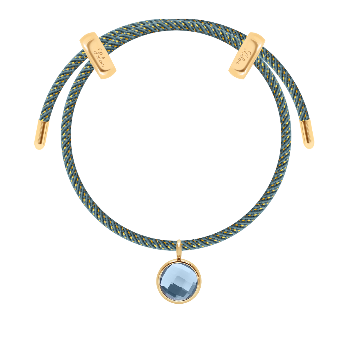 Armband Liana in Jeansfarbe mit blauem Quarz-Anhänger, vergoldet - Vorderansicht