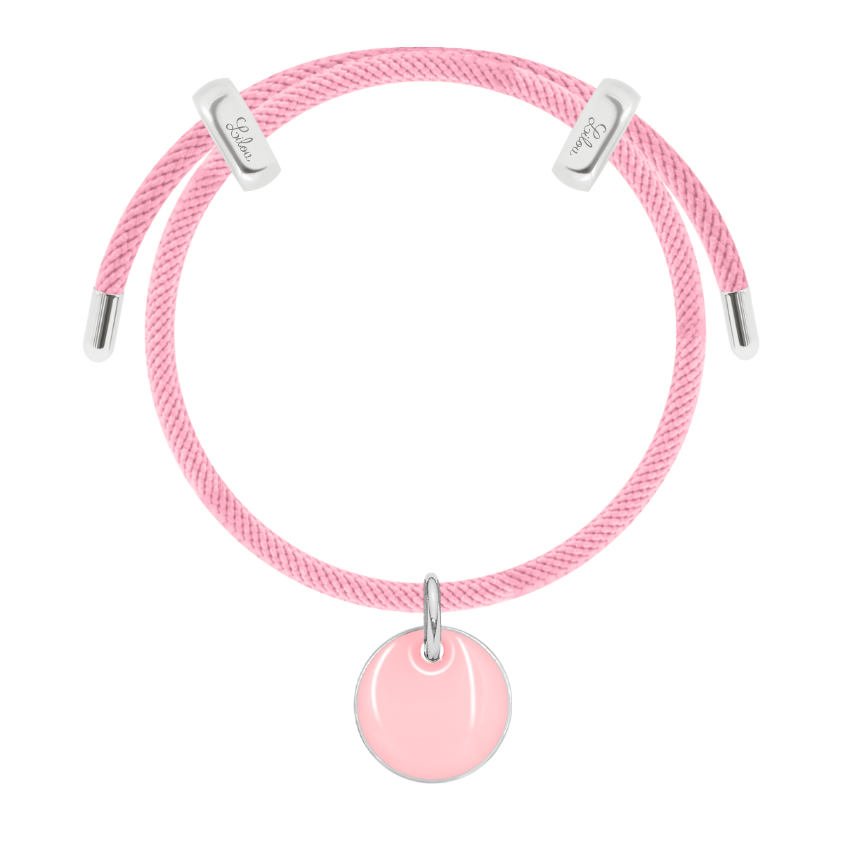Armband Liana in rosa Farbe mit rosa emailliertem Medaillon, versilbert - Vorderansicht
