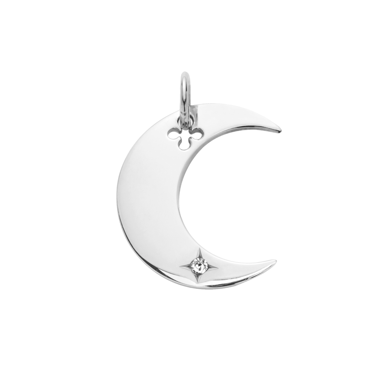 silberner Anhänger Mond mit Zirkon 20 mm