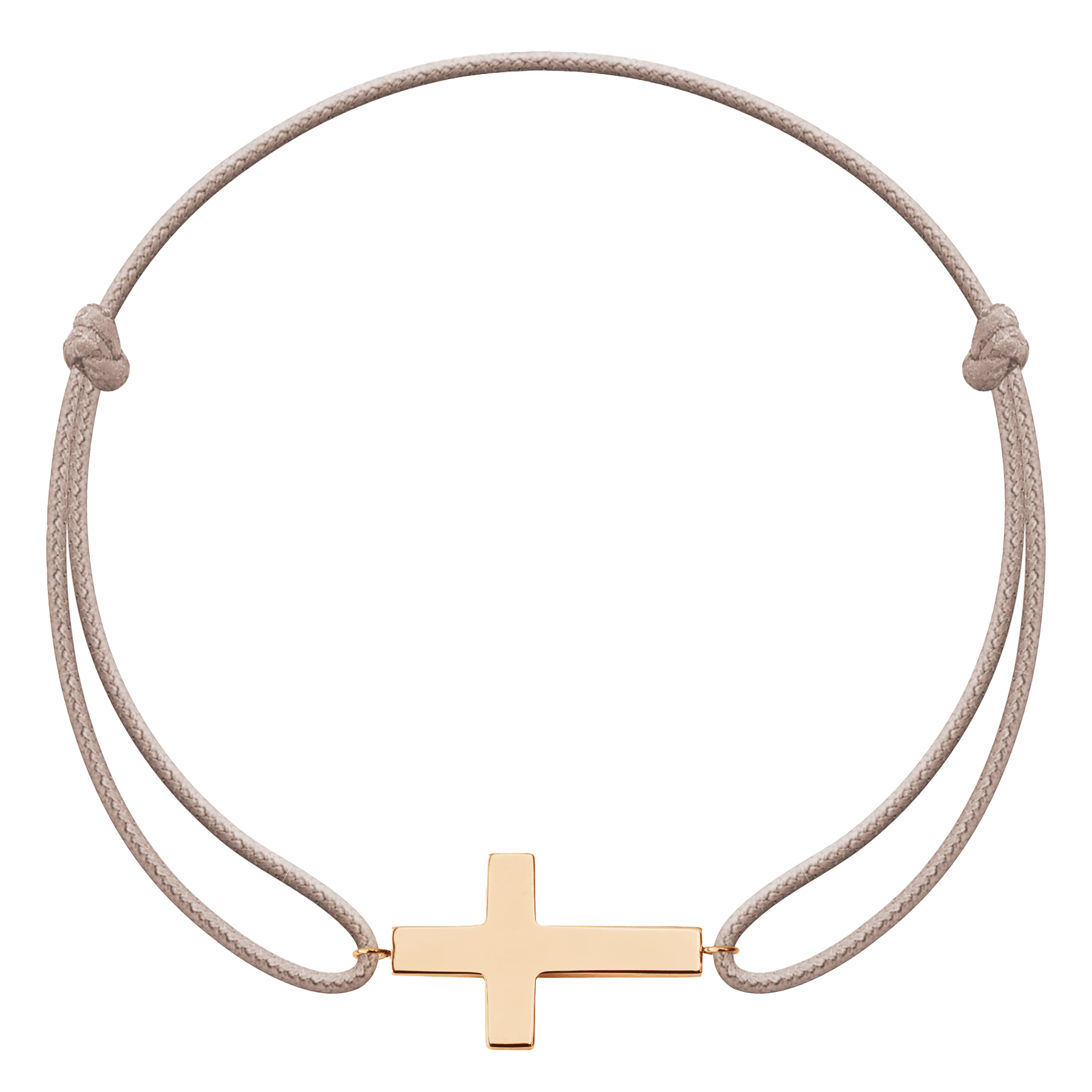 vergoldetes Armband mit Kreuz-Anhänger auf beigefarbenem Band