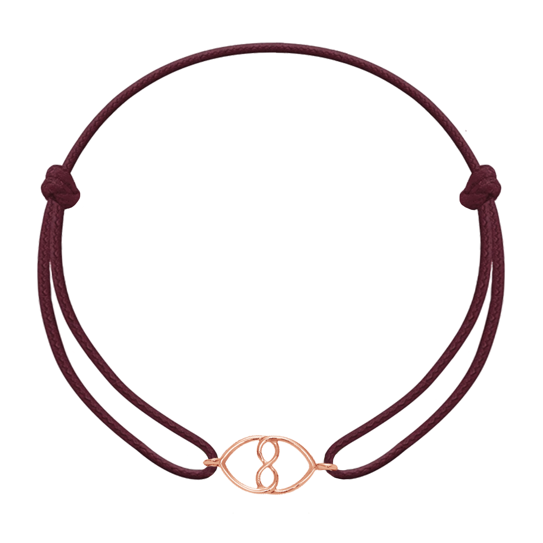 Schnurarmband von Lilou mit Herz- und Unendlichkeitsanhänger, rosévergoldet, weinrotes Band