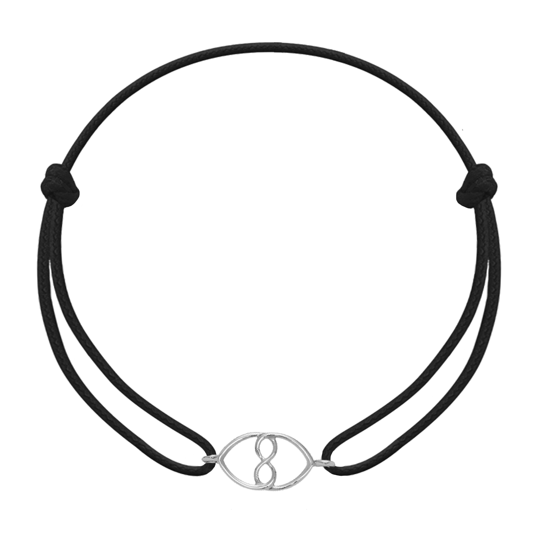 Schnurarmband von Lilou mit Herz- und Unendlichkeitsanhänger, silberfarben, schwarzes Band