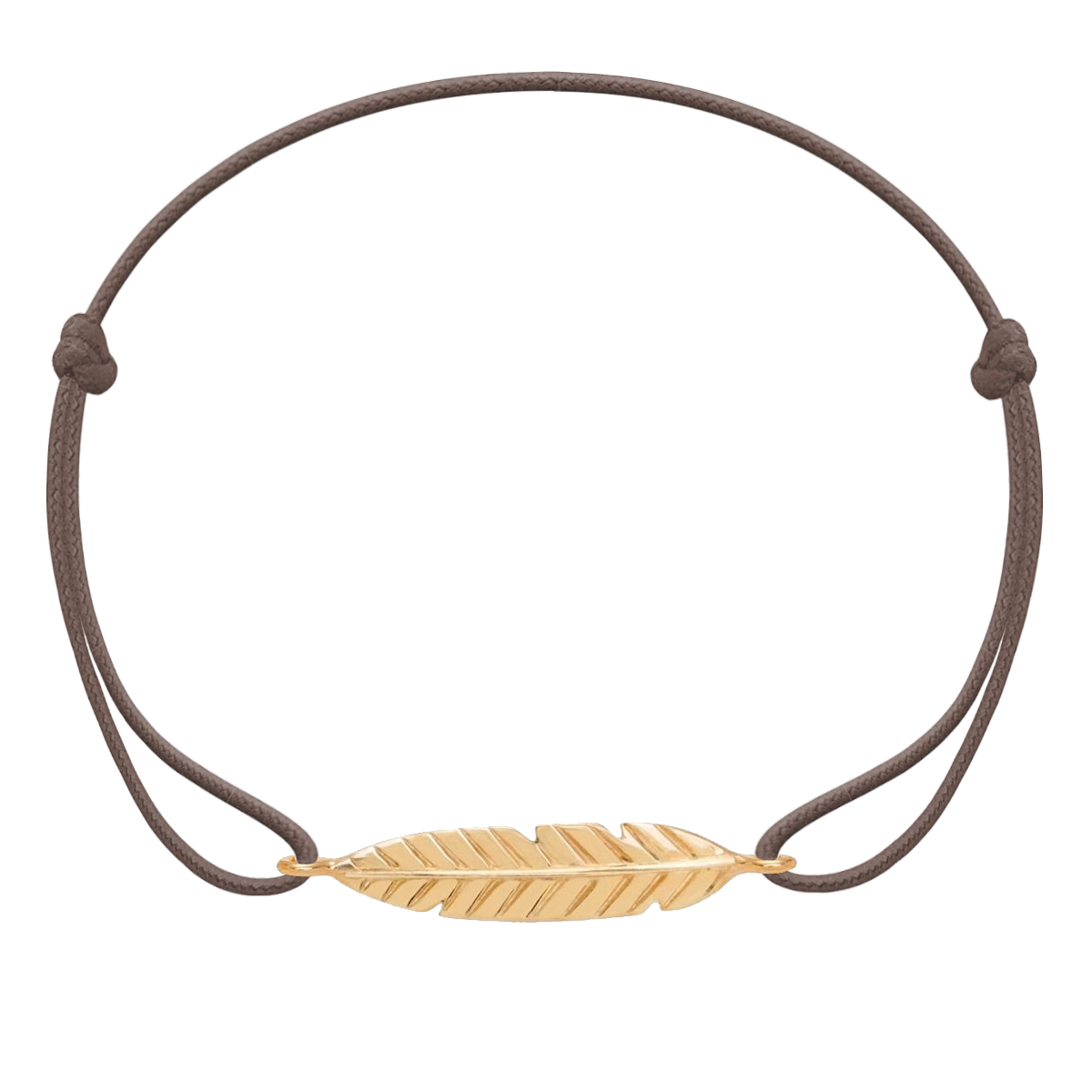 Schnurarmband mit Feder aus 585er Gold - Vorderansicht