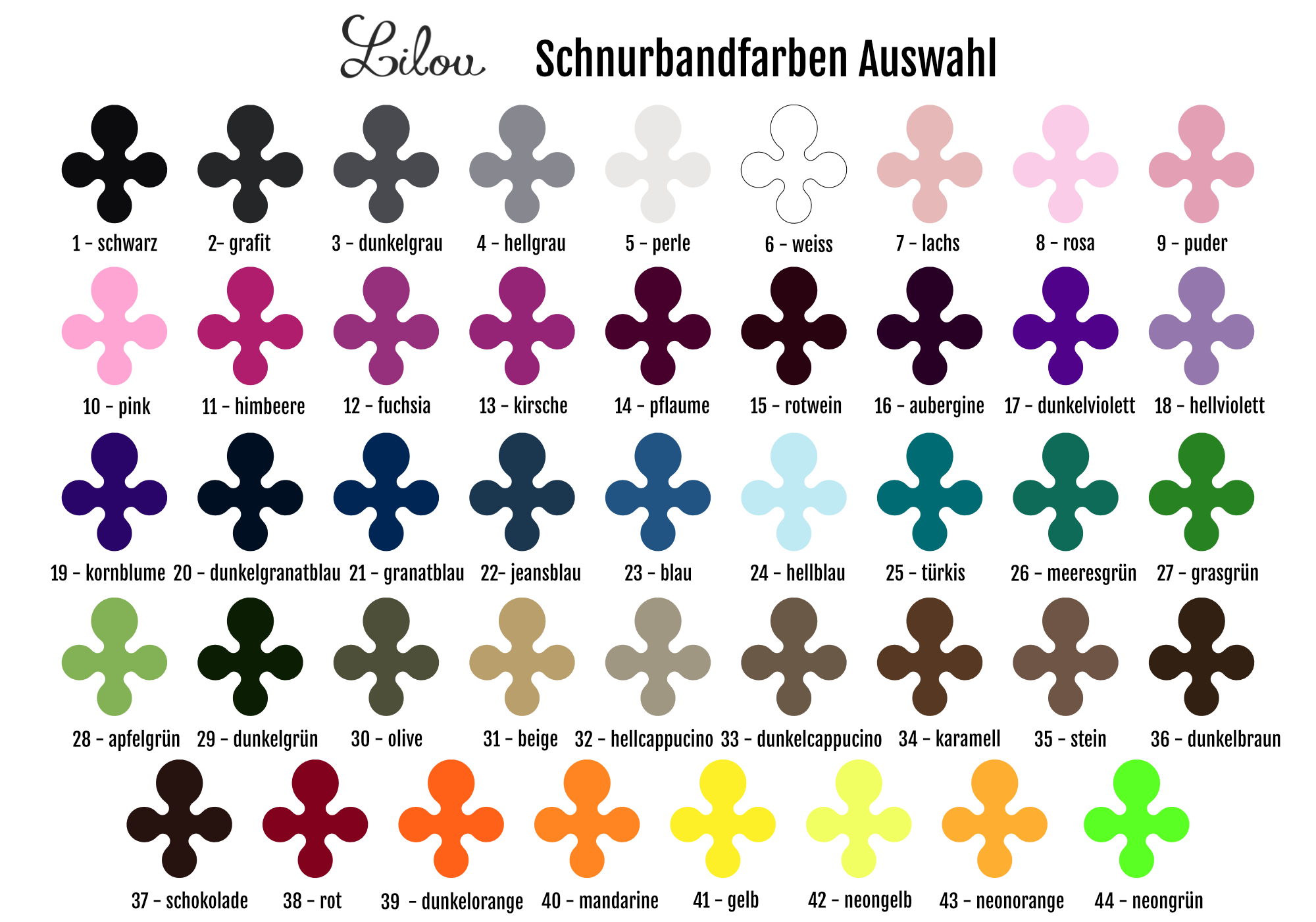 Lilou Farbkarte Icons Schnurband Farben