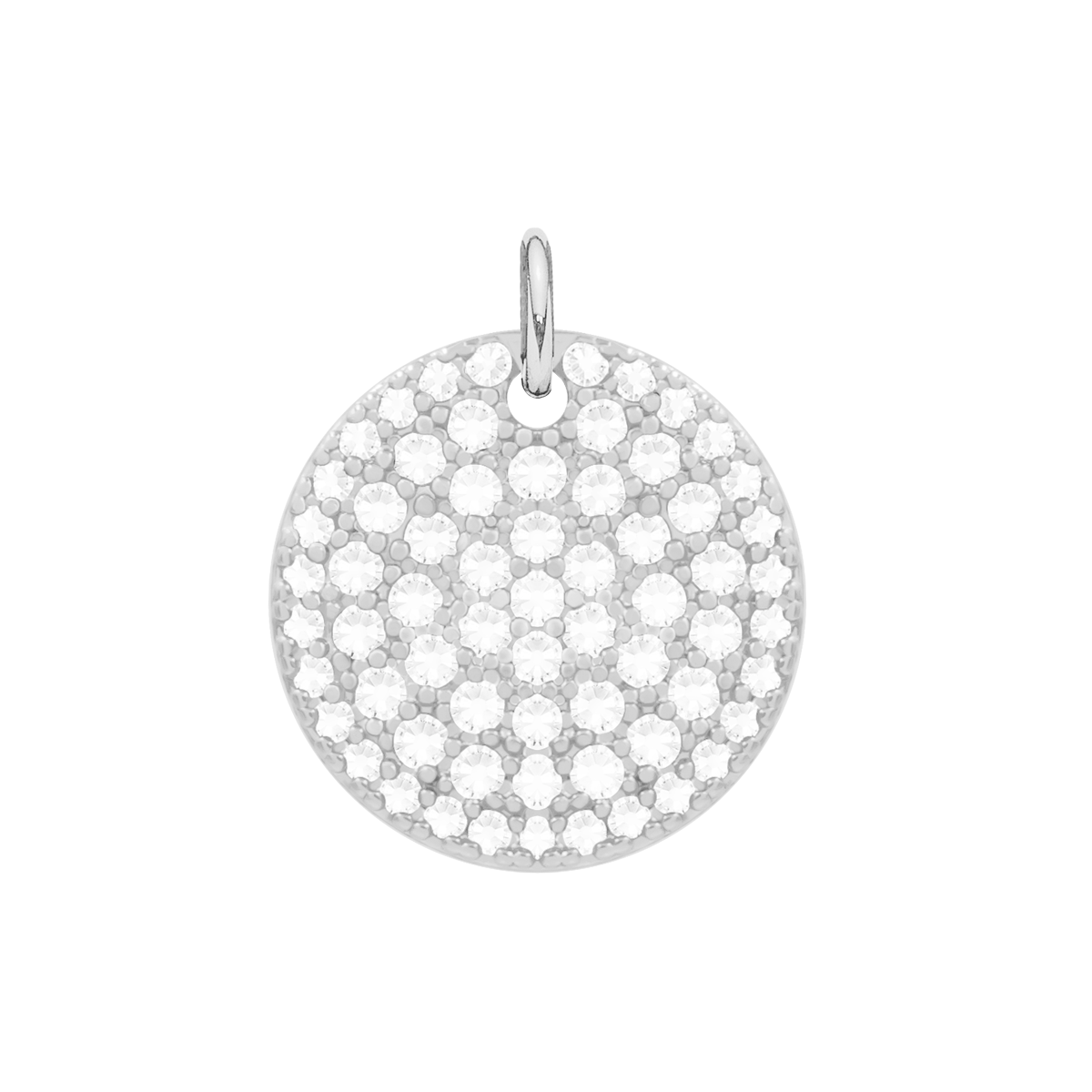 Medaillon mit weißen Zirkonen 1,5 cm, versilbert - Vorderansicht