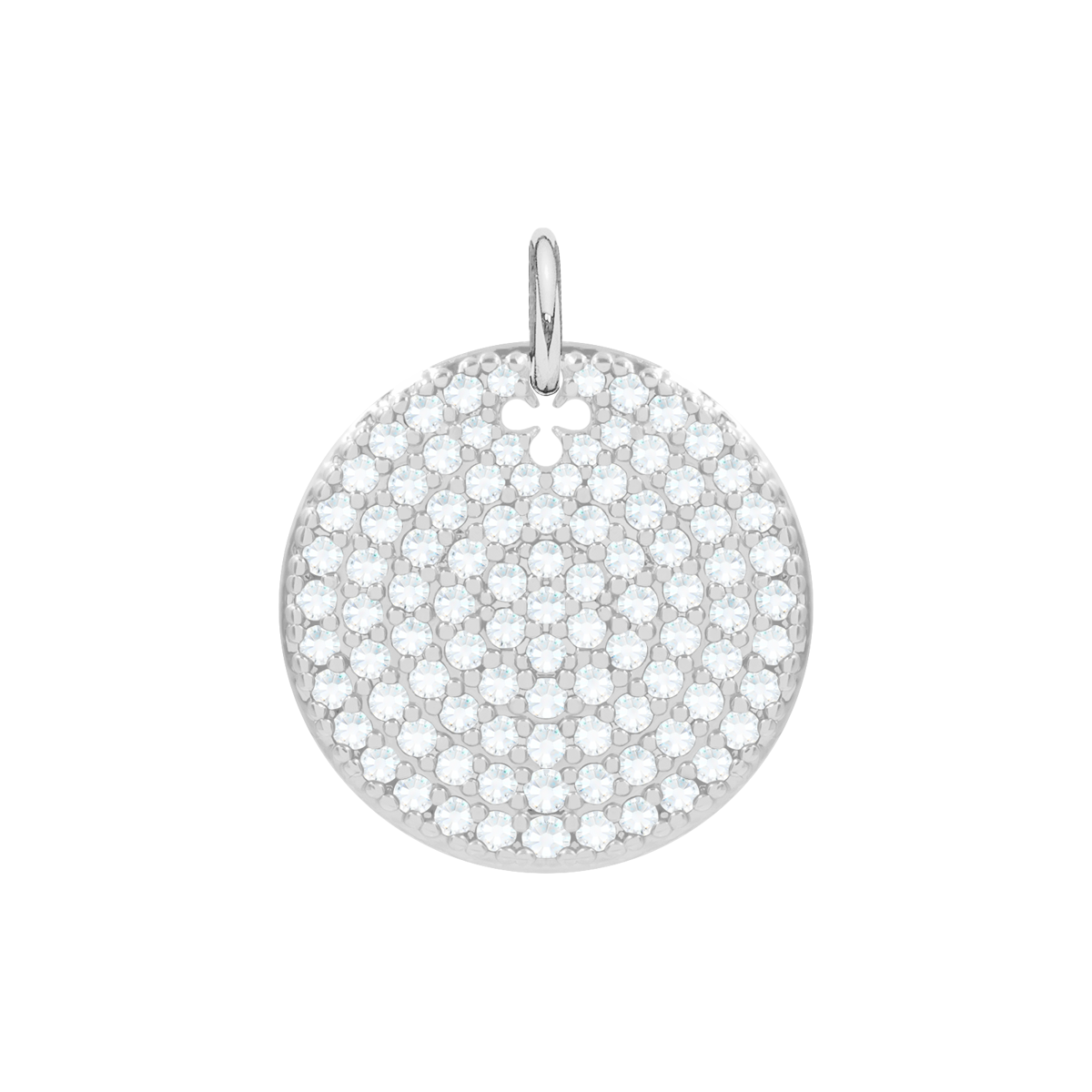 Medaillon mit weißen Zirkonen 2 cm, versilbert - Vorderansicht