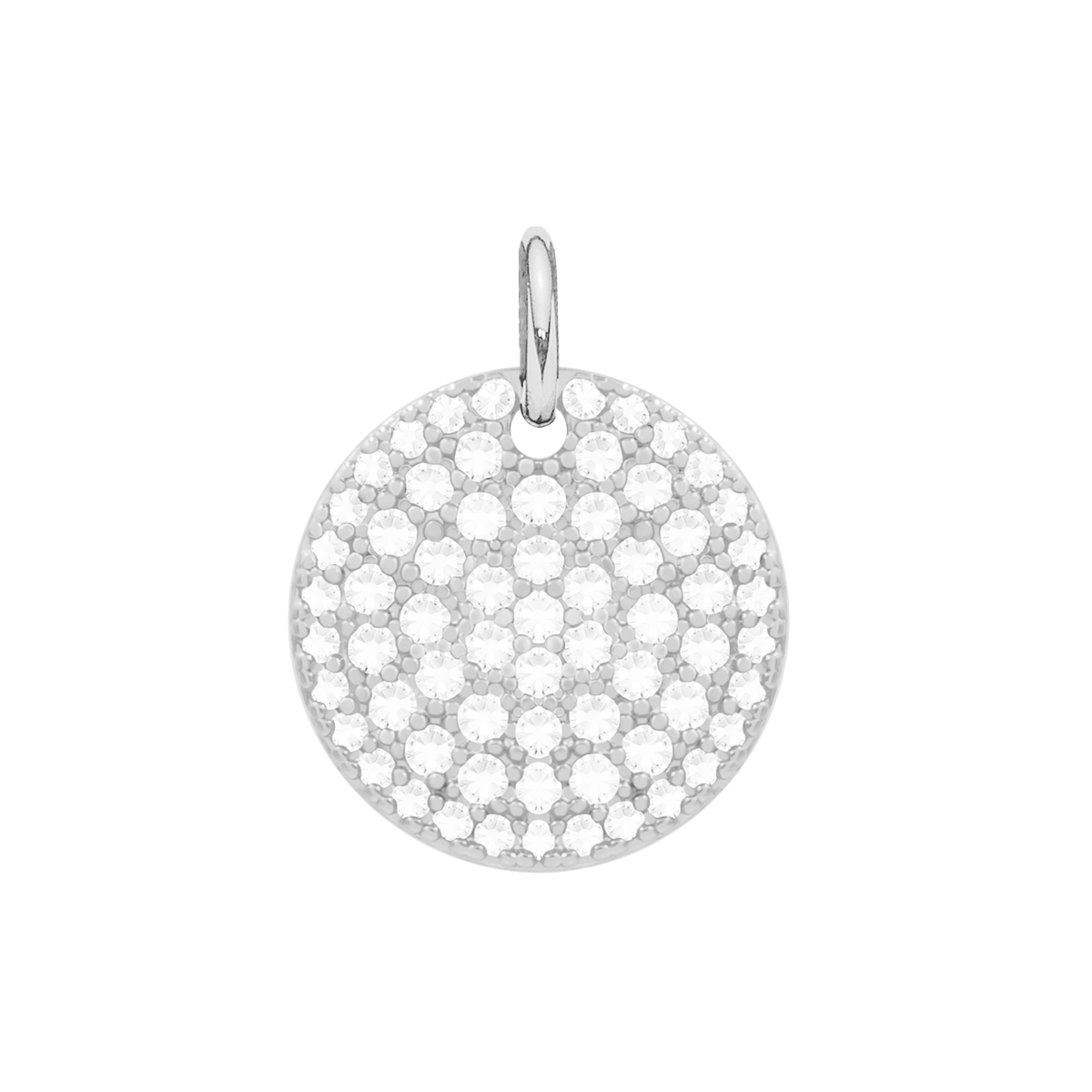 Medaillon mit weißen Zirkonen 1 cm, versilbert - Vorderansicht