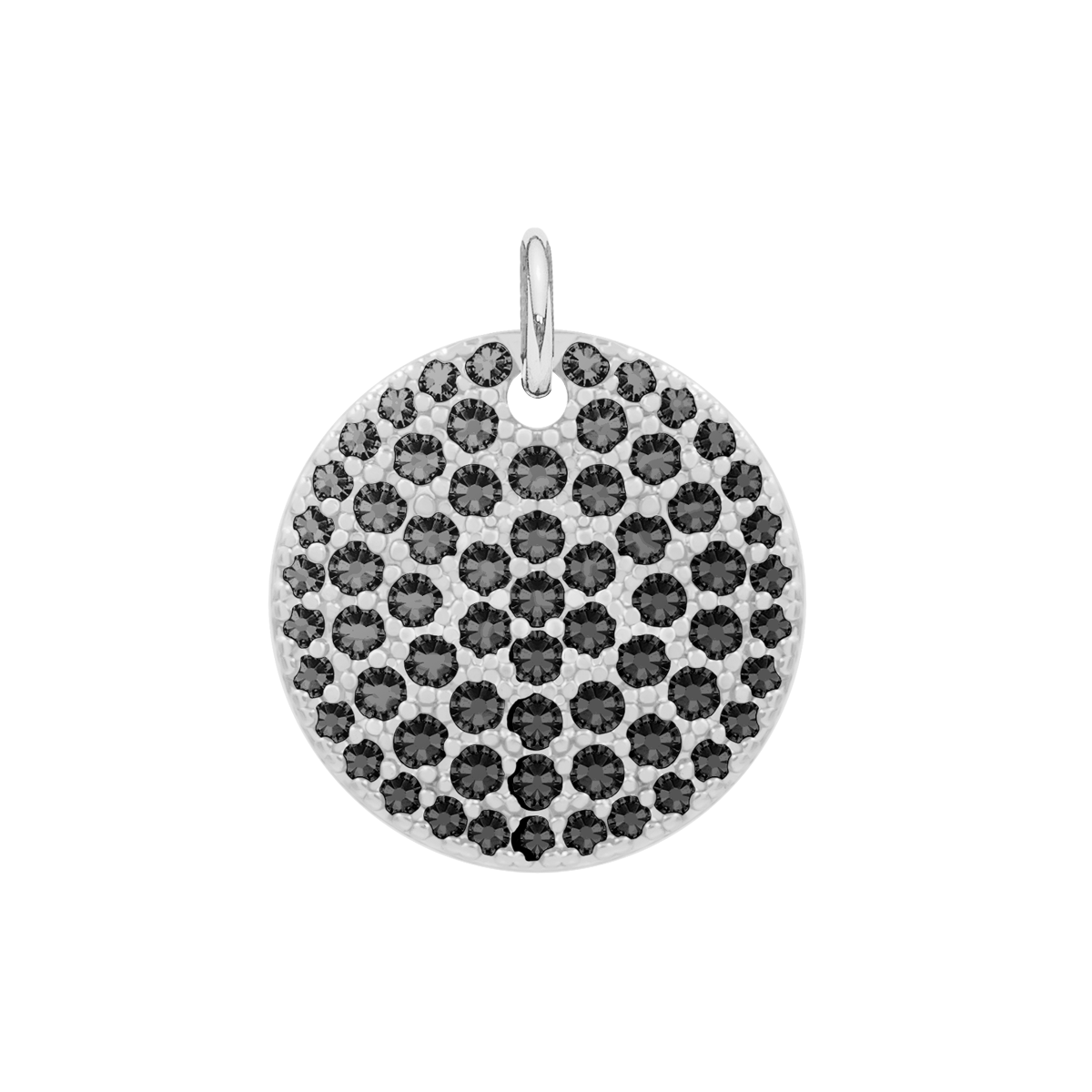 Medaillon mit schwarzen Zirkonen 1,5 cm, versilbert - Vorderansicht