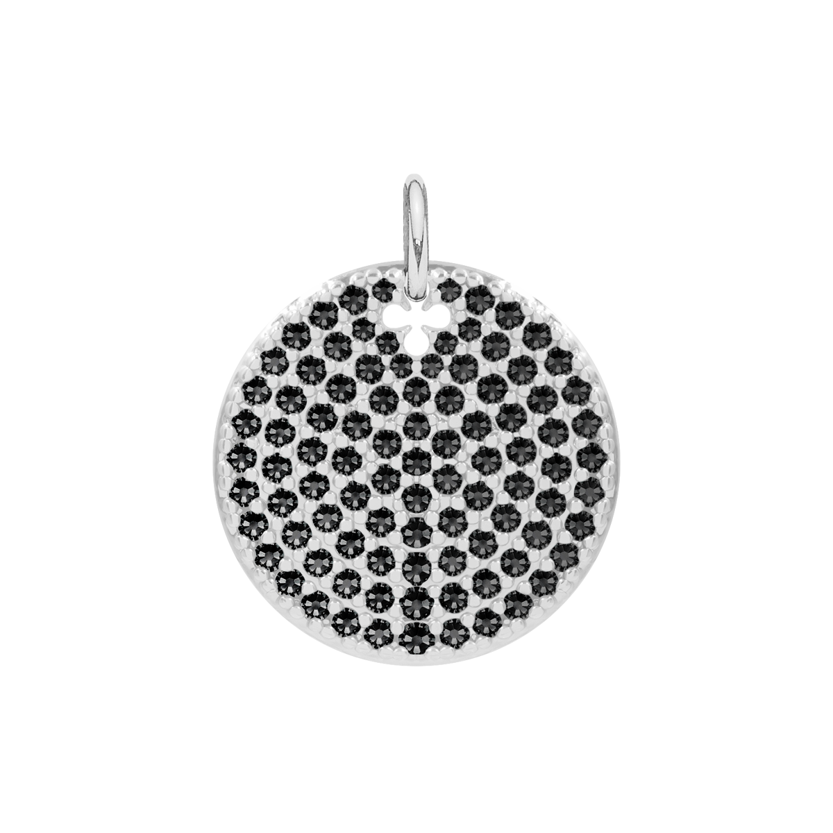 Medaillon mit schwarzen Zirkonen 2 cm, versilbert - Vorderansicht