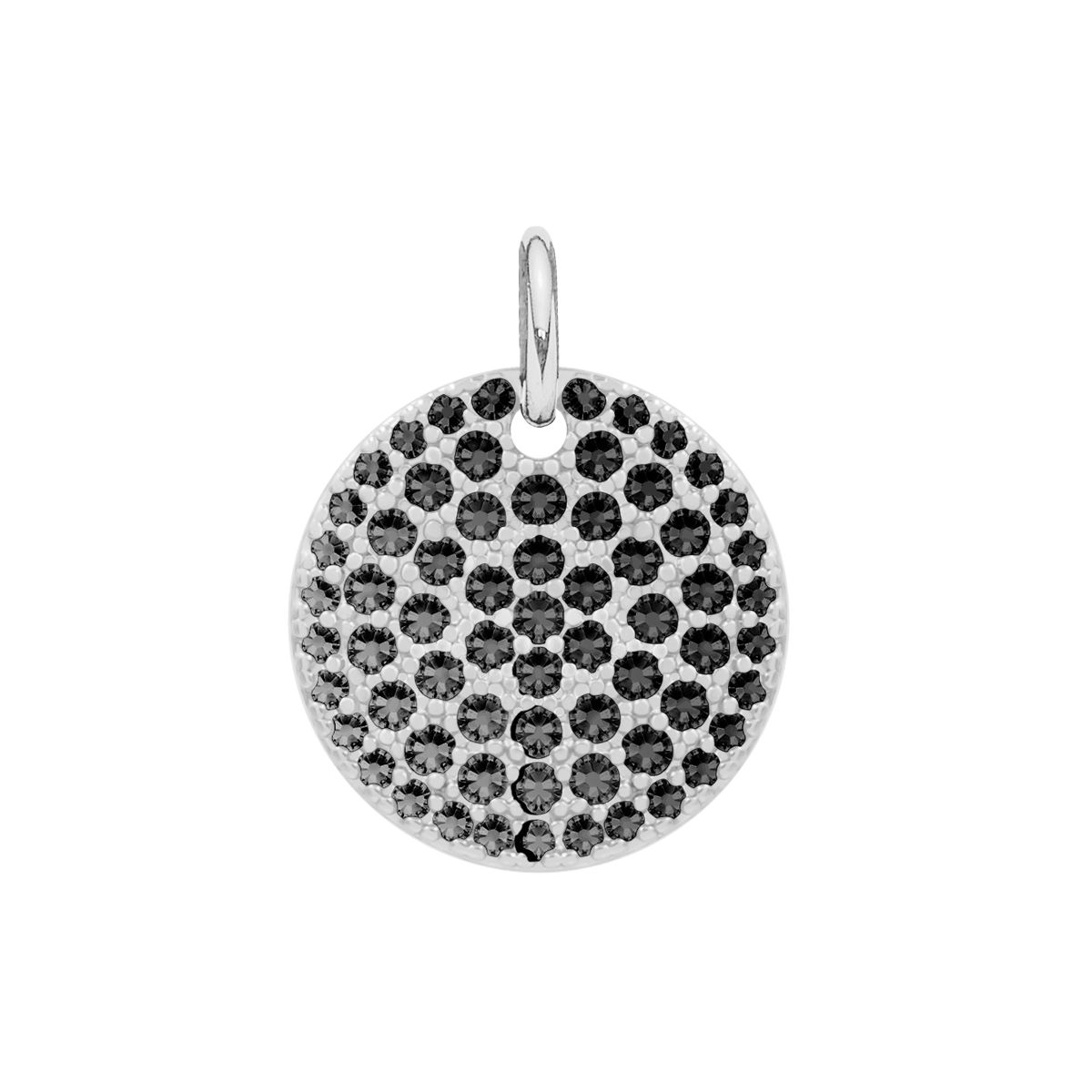 Medaillon mit schwarzen Zirkonen 1 cm, versilbert - Vorderansicht