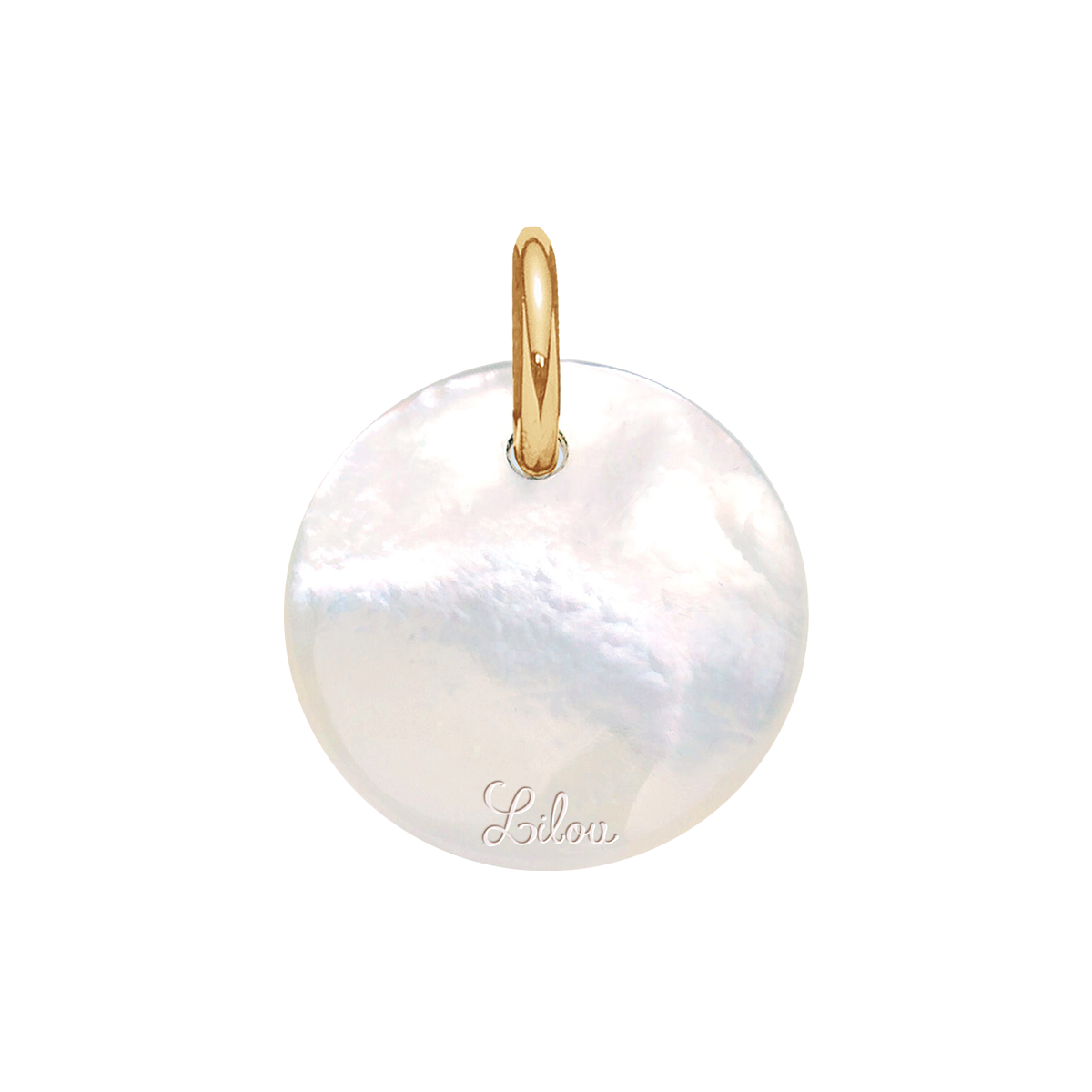 Medaillon aus Perlmutt 1,5 cm vergoldet - Detailansicht - Medaillon Anhänger aus Perlmutt 1,5cm vergoldet
