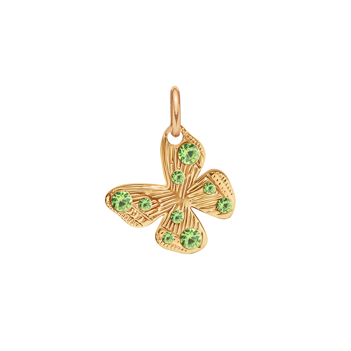 Anhänger Papillon 1 cm mit grünen Kristallen, vergoldet - Vorderansicht