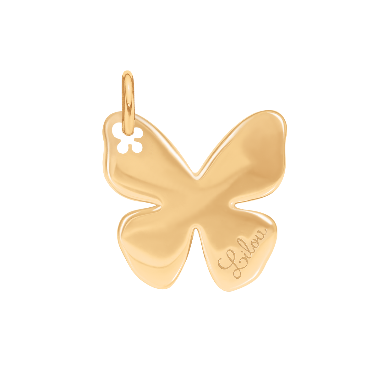 Halskette Papillon 2 cm mit grünen Kristallen, vergoldet - Trägeransicht