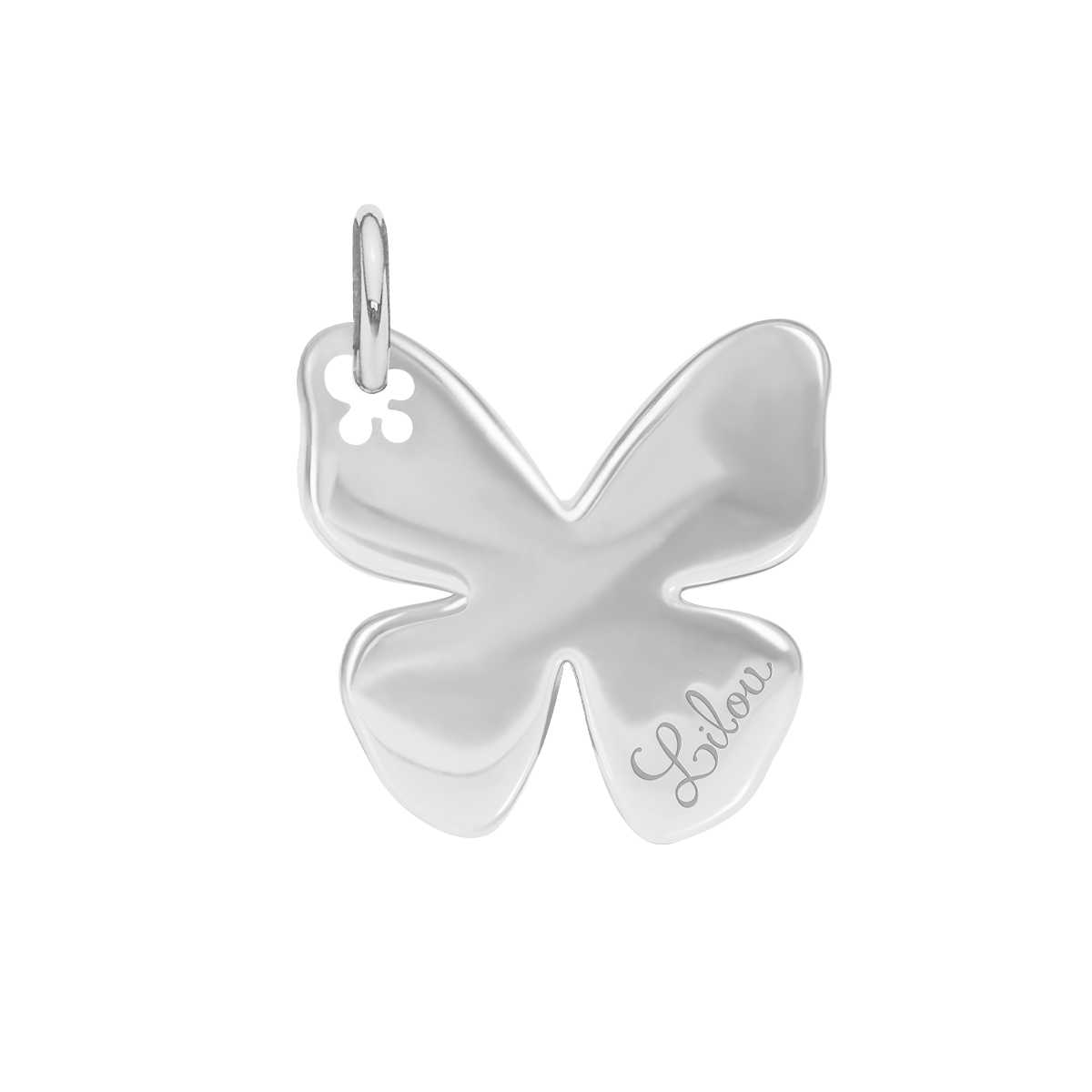 Halskette Papillon 2 cm mit pastellgrünen Kristallen, versilbert - Trägeransicht