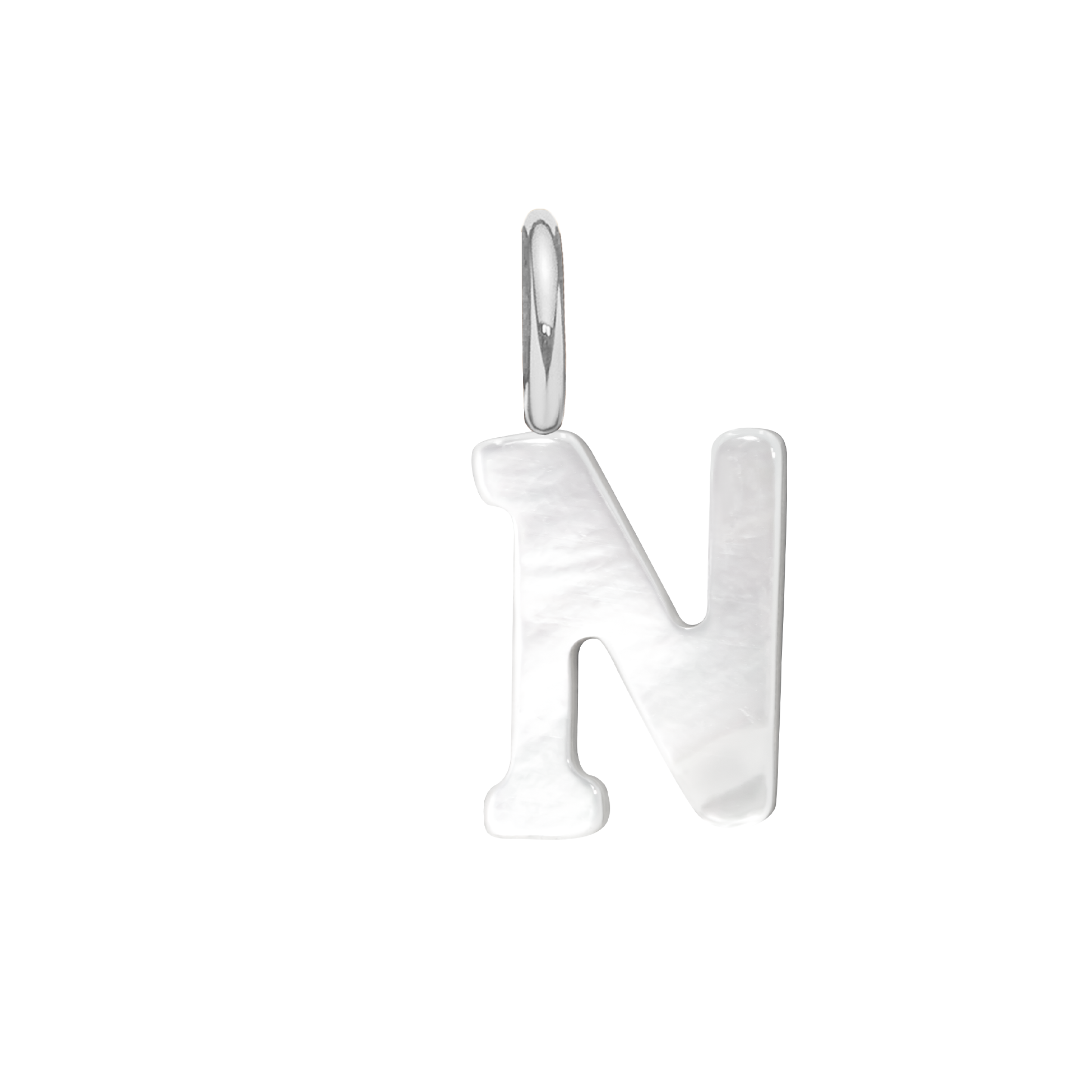 Buchstabe N aus Perlmutt, versilbert - Vorderansicht