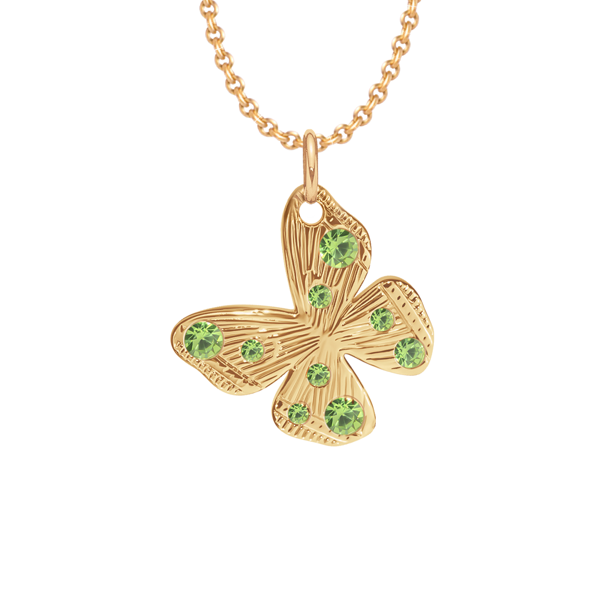 Halskette Papillon 1,5 cm mit grünen Kristallen, vergoldet - Vorderansicht