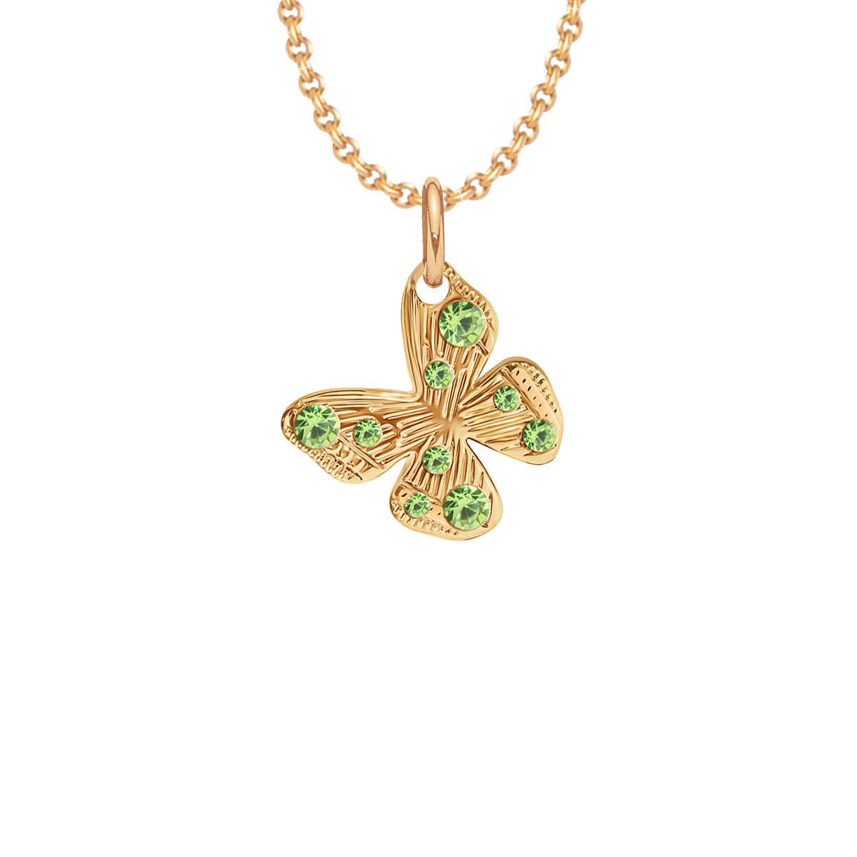 Halskette Papillon 1 cm mit grünen Kristallen, vergoldet - Vorderansicht