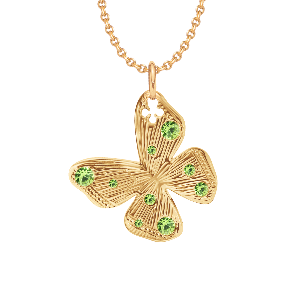 Halskette Papillon 2 cm mit grünen Kristallen, vergoldet - Vorderansicht