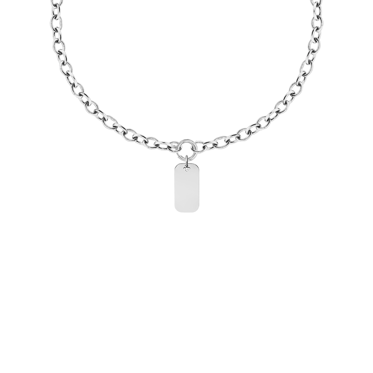 Halskette No. 1 mit einem 2,4 cm langen versilberten Dog Tag - Vorderansicht