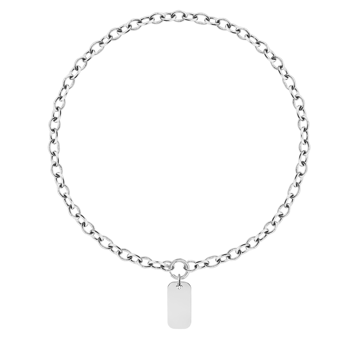 Halskette No. 1 mit einem 2,4 cm langen versilberten Dog Tag - Trägeransicht