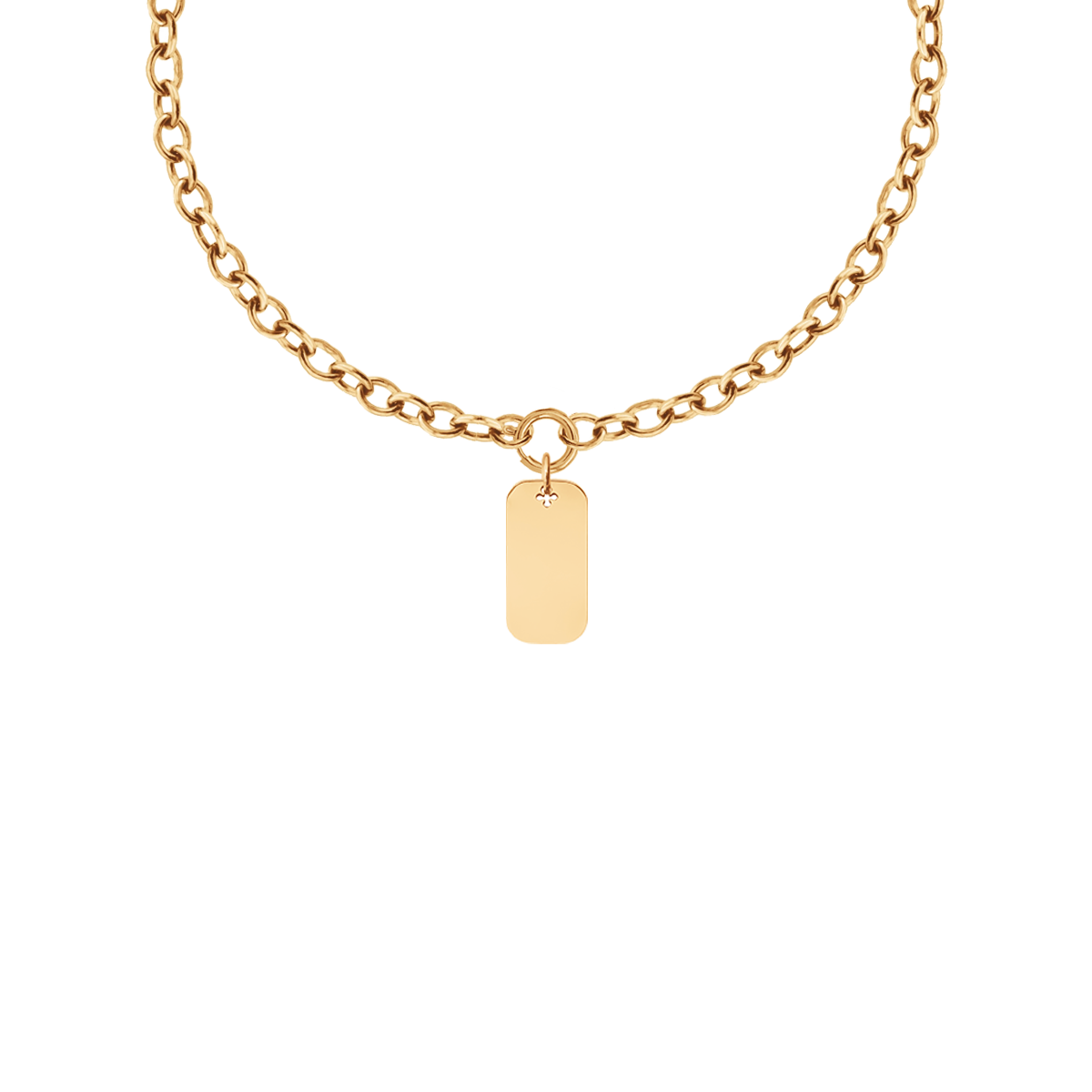 Halskette No. 1 mit einem 3 cm langen, vergoldeten Dog Tag - Vorderansicht