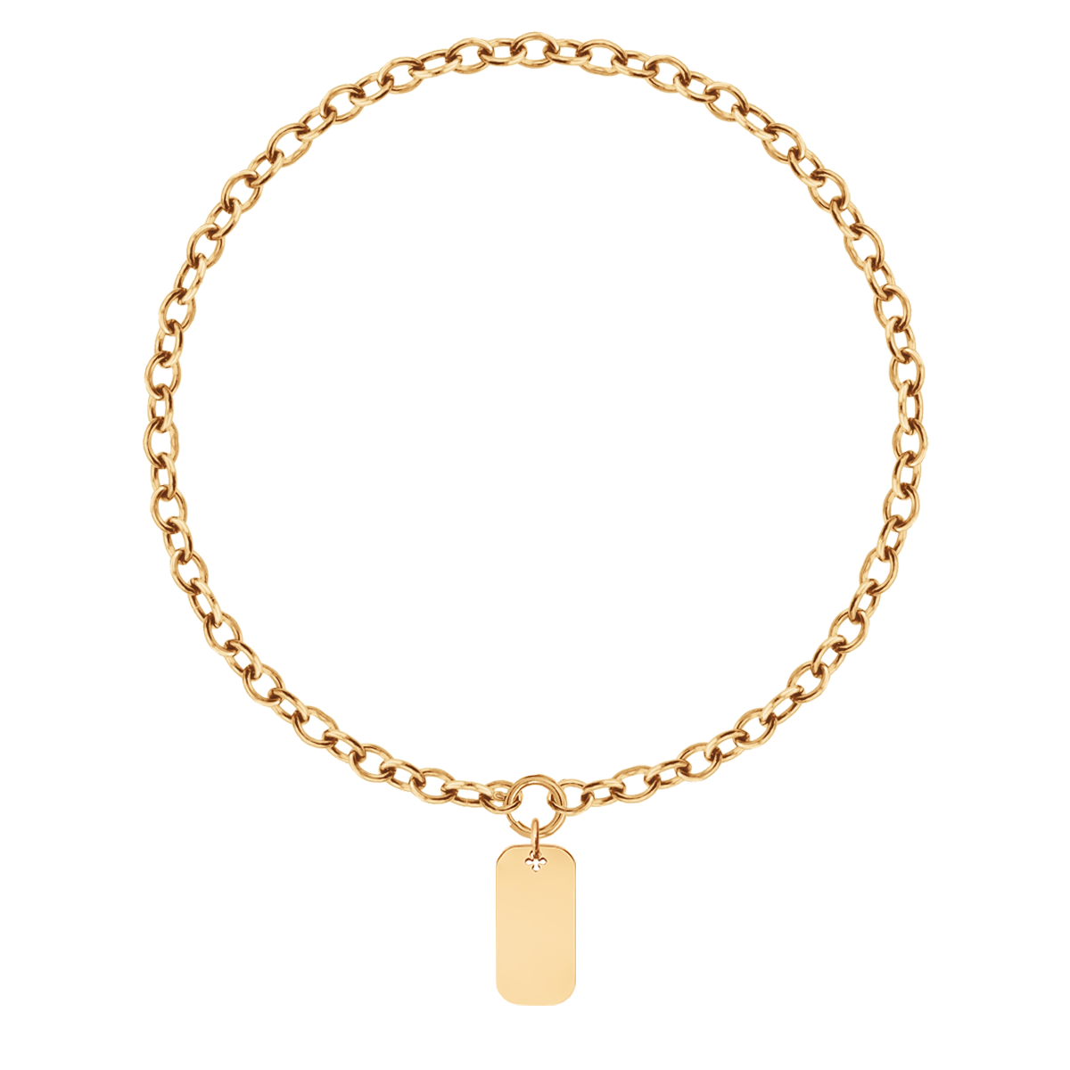 Halskette No. 1 mit einem 3 cm langen, vergoldeten Dog Tag - Trägeransicht