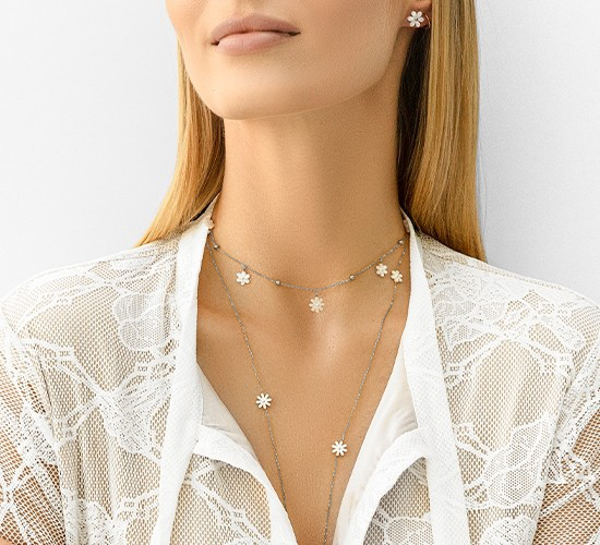Versilberter Choker „Flowers“ mit Perlmutt