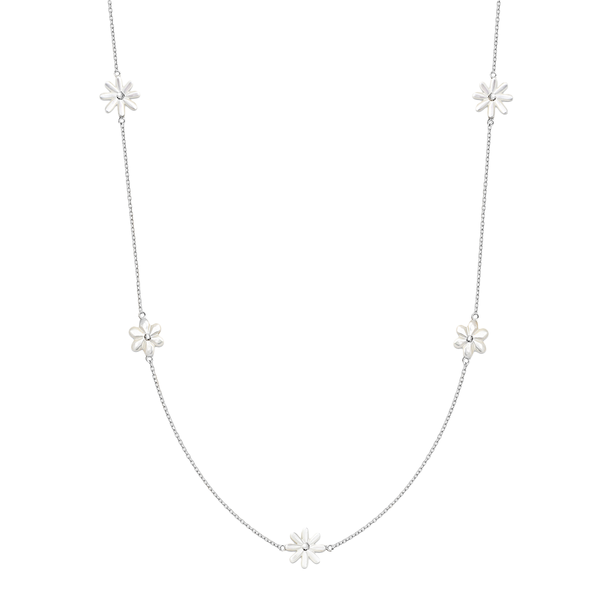 Versilberte Halskette „Flowers“ mit Perlmutt
