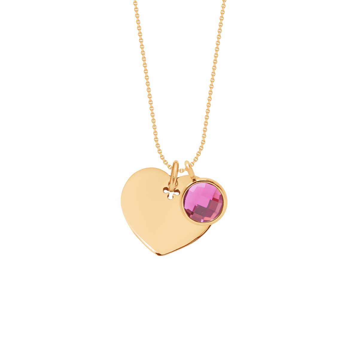 Halskette mit 2 cm Herz und 1 cm rosa Quarz-Anhänger vergoldet - Vorderansicht
