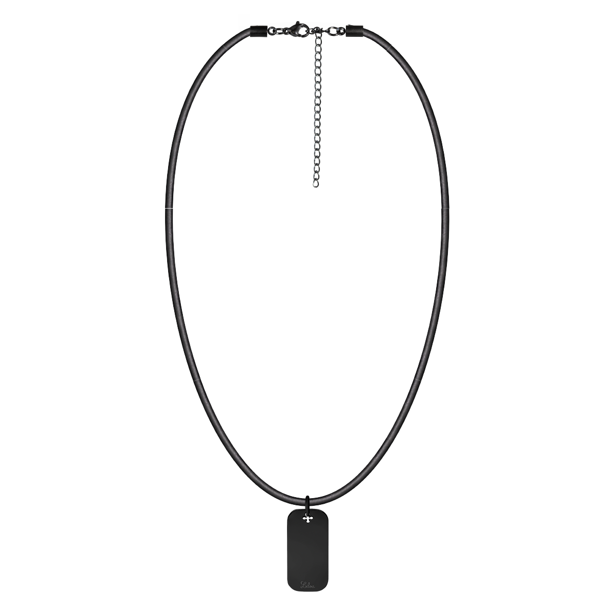 Herrenhalskette aus schwarzem Leder mit 3 cm Dog Tag versilbert - Weitere Detailansicht